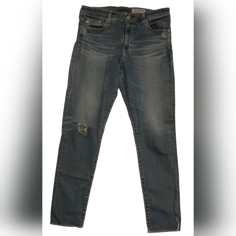 AG Adriano Goldschmied Women's Faded Blue Skinny Jeans with Knee Distress